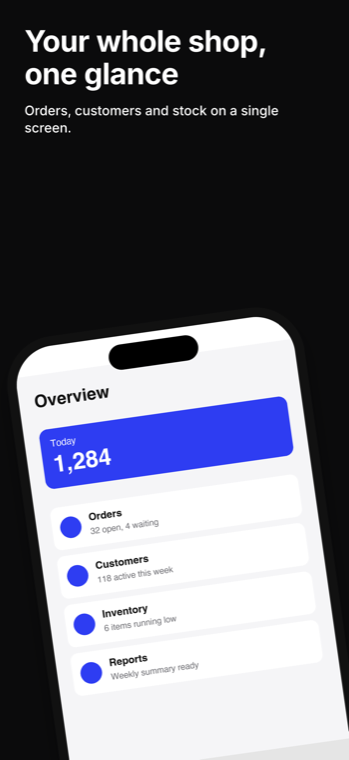 Hero template: title, subtitle and a tilted phone on a dark background